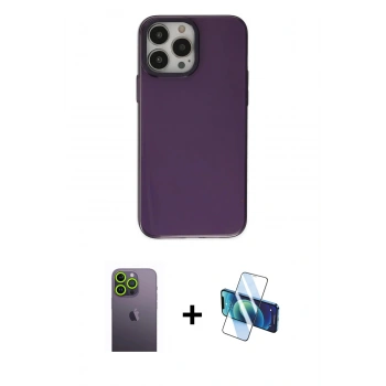MARSİLYAN™- iPhone 13 Pro Max Kılıf Zirve Doku Koleksiyonu - Siyah 3D Antistatik Cam Ekran Koruyucu + Neon Fosforlu Kamera Lens - YL