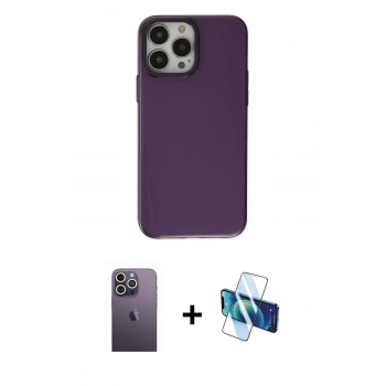 MARSİLYAN™- iPhone 13 Pro Max Kılıf Zirve Doku Koleksiyonu - Siyah 3D Antistatik Cam Ekran Koruyucu + Neon Fosforlu Kamera Lens - BZ