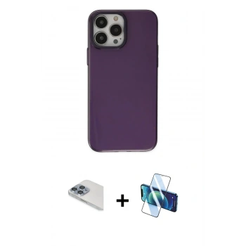 MARSİLYAN™- iPhone 13 Pro Max Kılıf Zirve Doku Koleksiyonu - Siyah 3D Antistatik Cam Ekran Koruyucu + Pers Alüminyum Kamera Lens - SABE