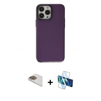 MARSİLYAN™- iPhone 13 Pro Max Kılıf Zirve Doku Koleksiyonu - Siyah 3D Antistatik Cam Ekran Koruyucu + Pers Alüminyum Kamera Lens - GD