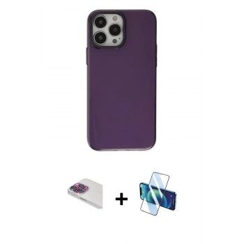 MARSİLYAN™- iPhone 13 Pro Max Kılıf Zirve Doku Koleksiyonu - Siyah 3D Antistatik Cam Ekran Koruyucu + Pers Alüminyum Kamera Lens - GI