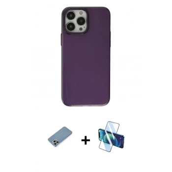 MARSİLYAN™- iPhone 13 Pro Max Kılıf Zirve Doku Koleksiyonu - Siyah 3D Antistatik Cam Ekran Koruyucu + Shine Kamera Lens Koruma Cam - GI