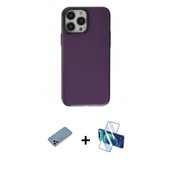 MARSİLYAN™- iPhone 13 Pro Max Kılıf Zirve Doku Koleksiyonu - Siyah 3D Antistatik Cam Ekran Koruyucu + Shine Kamera Lens Koruma Cam - PE