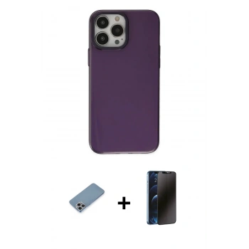 MARSİLYAN™- iPhone 13 Pro Max Kılıf Zirve Doku Koleksiyonu - Siyah 3D Antistatik Hayalet Cam Ekran Koruyucu + Shine Kamera Lens Koruma Cam - GI