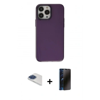 MARSİLYAN™- iPhone 13 Pro Max Kılıf Zirve Doku Koleksiyonu - Siyah 3D Antistatik Hayalet Cam Ekran Koruyucu + Pers Alüminyum Kamera Lens - LT