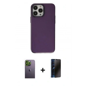 MARSİLYAN™- iPhone 13 Pro Max Kılıf Zirve Doku Koleksiyonu - Siyah 3D Antistatik Hayalet Cam Ekran Koruyucu + Neon Fosforlu Kamera Lens - YL