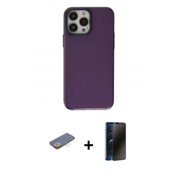 MARSİLYAN™- iPhone 13 Pro Max Kılıf Zirve Doku Koleksiyonu - Siyah 3D Antistatik Hayalet Cam Ekran Koruyucu + Renkli Kamera Lens Koruma Cam - SI