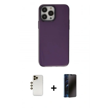 MARSİLYAN™- iPhone 13 Pro Max Kılıf Zirve Doku Koleksiyonu - Siyah 3D Antistatik Hayalet Cam Ekran Koruyucu + Shine Kamera Lens - GD