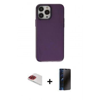 MARSİLYAN™- iPhone 13 Pro Max Kılıf Zirve Doku Koleksiyonu - Siyah 3D Antistatik Hayalet Cam Ekran Koruyucu + Pers Alüminyum Kamera Lens - KI