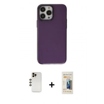 MARSİLYAN™- iPhone 13 Pro Max Kılıf Zirve Doku Koleksiyonu - Siyah 6D Mat Seramik Hayalet Nano Ekran Koruyucu + Shine Kamera Lens - GD