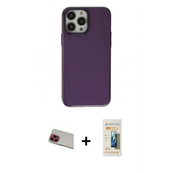 MARSİLYAN™- iPhone 13 Pro Max Kılıf Zirve Doku Koleksiyonu - Siyah 6D Mat Seramik Hayalet Nano Ekran Koruyucu + Rainbow Kamera Lens Koruma Cam - KI