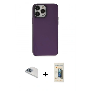 MARSİLYAN™- iPhone 13 Pro Max Kılıf Zirve Doku Koleksiyonu - Siyah 6D Mat Seramik Hayalet Nano Ekran Koruyucu + Pers Alüminyum Kamera Lens - SABE