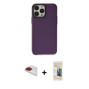MARSİLYAN™- iPhone 13 Pro Max Kılıf Zirve Doku Koleksiyonu - Siyah 6D Mat Seramik Hayalet Nano Ekran Koruyucu + Pers Alüminyum Kamera Lens - KI