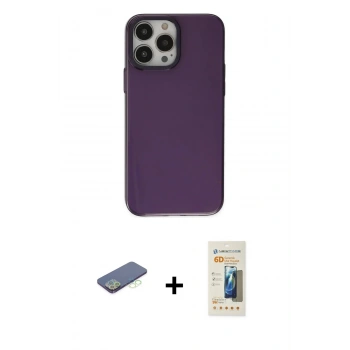 MARSİLYAN™- iPhone 13 Pro Max Kılıf Zirve Doku Koleksiyonu - Siyah 6D Mat Seramik Hayalet Nano Ekran Koruyucu + Renkli Kamera Lens Koruma Cam - YL