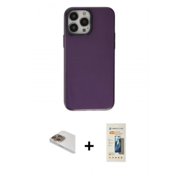 MARSİLYAN™- iPhone 13 Pro Max Kılıf Zirve Doku Koleksiyonu - Siyah 6D Mat Seramik Hayalet Nano Ekran Koruyucu + Pers Alüminyum Kamera Lens - GD