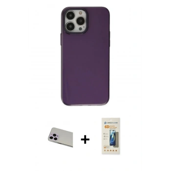MARSİLYAN™- iPhone 13 Pro Max Kılıf Zirve Doku Koleksiyonu - Siyah 6D Mat Seramik Hayalet Nano Ekran Koruyucu + Rainbow Kamera Lens Koruma Cam - MR