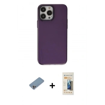 MARSİLYAN™- iPhone 13 Pro Max Kılıf Zirve Doku Koleksiyonu - Siyah 6D Mat Seramik Hayalet Nano Ekran Koruyucu + Shine Kamera Lens Koruma Cam - GI
