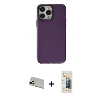 MARSİLYAN™- iPhone 13 Pro Max Kılıf Zirve Doku Koleksiyonu - Siyah 6D Mat Seramik Hayalet Nano Ekran Koruyucu + Rainbow Kamera Lens Koruma Cam - REGD
