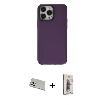 MARSİLYAN™- iPhone 13 Pro Max Kılıf Zirve Doku Koleksiyonu - Siyah Bilvis 3D Cam Ekran Koruyucu + Rainbow Kamera Lens Koruma Cam - BZ