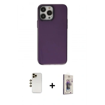 MARSİLYAN™- iPhone 13 Pro Max Kılıf Zirve Doku Koleksiyonu - Siyah Bilvis 3D Cam Ekran Koruyucu + Shine Kamera Lens - GD