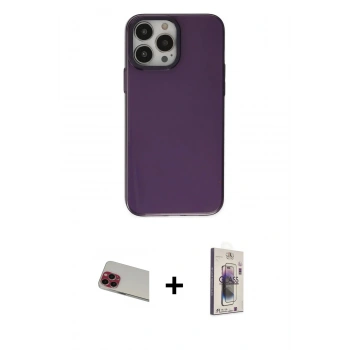MARSİLYAN™- iPhone 13 Pro Max Kılıf Zirve Doku Koleksiyonu - Siyah Bilvis 3D Cam Ekran Koruyucu + Rainbow Kamera Lens Koruma Cam - KI