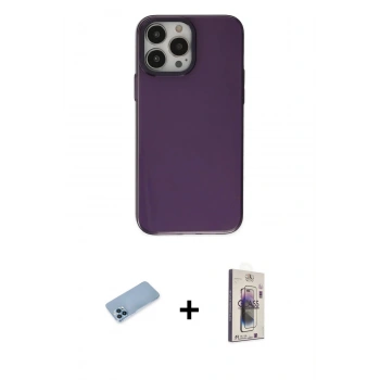 MARSİLYAN™- iPhone 13 Pro Max Kılıf Zirve Doku Koleksiyonu - Siyah Bilvis 3D Cam Ekran Koruyucu + Shine Kamera Lens Koruma Cam - MI