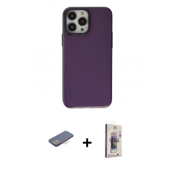 MARSİLYAN™- iPhone 13 Pro Max Kılıf Zirve Doku Koleksiyonu - Siyah Bilvis 3D Cam Ekran Koruyucu + Renkli Kamera Lens Koruma Cam - PE