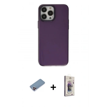 MARSİLYAN™- iPhone 13 Pro Max Kılıf Zirve Doku Koleksiyonu - Siyah Bilvis 3D Cam Ekran Koruyucu + Shine Kamera Lens Koruma Cam - PE