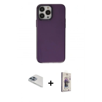 MARSİLYAN™- iPhone 13 Pro Max Kılıf Zirve Doku Koleksiyonu - Siyah Bilvis 3D Cam Ekran Koruyucu + Pers Alüminyum Kamera Lens - SABE