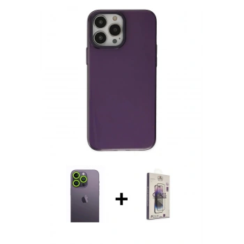 MARSİLYAN™- iPhone 13 Pro Max Kılıf Zirve Doku Koleksiyonu - Siyah Bilvis 3D Cam Ekran Koruyucu + Neon Fosforlu Kamera Lens - YL