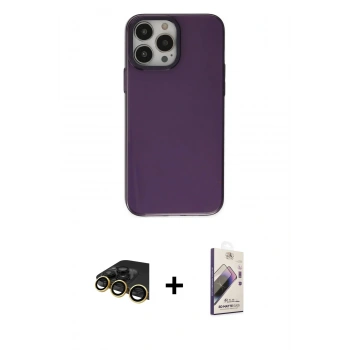 MARSİLYAN™- iPhone 13 Pro Max Kılıf Zirve Doku Koleksiyonu - Siyah Bilvis 3D Mat Cam Ekran Koruyucu + Raze Metal Kamera Lens - GD