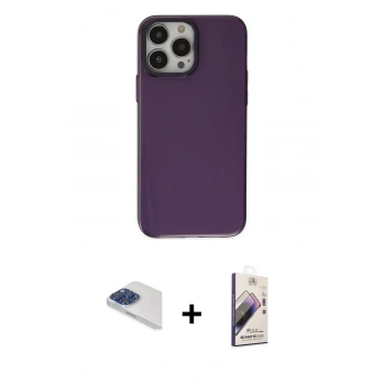 MARSİLYAN™- iPhone 13 Pro Max Kılıf Zirve Doku Koleksiyonu - Siyah Bilvis 3D Mat Cam Ekran Koruyucu + Pers Alüminyum Kamera Lens - LT
