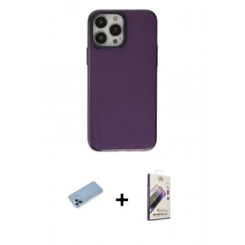 MARSİLYAN™- iPhone 13 Pro Max Kılıf Zirve Doku Koleksiyonu - Siyah Bilvis 3D Mat Cam Ekran Koruyucu + Shine Kamera Lens Koruma Cam - MI
