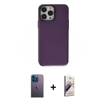MARSİLYAN™- iPhone 13 Pro Max Kılıf Zirve Doku Koleksiyonu - Siyah Bilvis 3D Mat Cam Ekran Koruyucu + Neon Fosforlu Kamera Lens - MI