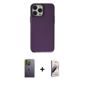 MARSİLYAN™- iPhone 13 Pro Max Kılıf Zirve Doku Koleksiyonu - Siyah Bilvis 3D Mat Cam Ekran Koruyucu + Neon Fosforlu Kamera Lens - YL