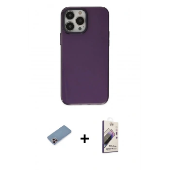MARSİLYAN™- iPhone 13 Pro Max Kılıf Zirve Doku Koleksiyonu - Siyah Bilvis 3D Mat Cam Ekran Koruyucu + Shine Kamera Lens Koruma Cam - PE