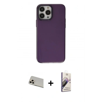 MARSİLYAN™- iPhone 13 Pro Max Kılıf Zirve Doku Koleksiyonu - Siyah Bilvis 3D Mat Cam Ekran Koruyucu + Rainbow Kamera Lens Koruma Cam - REGD