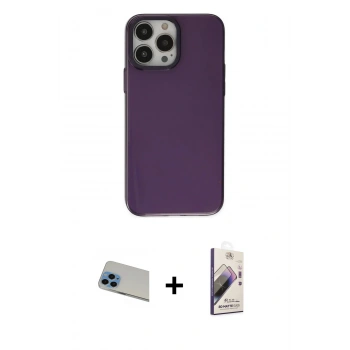 MARSİLYAN™- iPhone 13 Pro Max Kılıf Zirve Doku Koleksiyonu - Siyah Bilvis 3D Mat Cam Ekran Koruyucu + Rainbow Kamera Lens Koruma Cam - MI