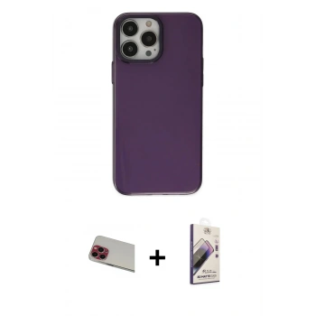 MARSİLYAN™- iPhone 13 Pro Max Kılıf Zirve Doku Koleksiyonu - Siyah Bilvis 3D Mat Cam Ekran Koruyucu + Rainbow Kamera Lens Koruma Cam - KI