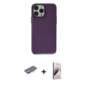 MARSİLYAN™- iPhone 13 Pro Max Kılıf Zirve Doku Koleksiyonu - Siyah Bilvis 3D Mat Cam Ekran Koruyucu + Renkli Kamera Lens Koruma Cam - TU