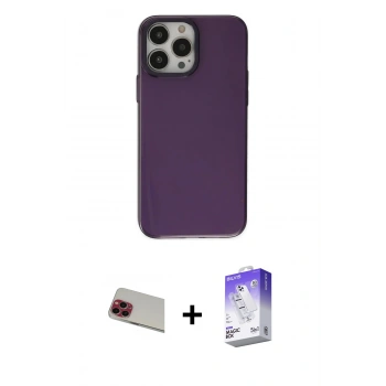 MARSİLYAN™- iPhone 13 Pro Max Kılıf Zirve Doku Koleksiyonu - Siyah Bilvis 5in1 3D Magic Cam Ekran Koruyucu + Rainbow Kamera Lens Koruma Cam - KI
