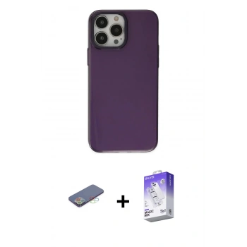 MARSİLYAN™- iPhone 13 Pro Max Kılıf Zirve Doku Koleksiyonu - Siyah Bilvis 5in1 3D Magic Cam Ekran Koruyucu + Renkli Kamera Lens Koruma Cam - MI