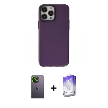 MARSİLYAN™- iPhone 13 Pro Max Kılıf Zirve Doku Koleksiyonu - Siyah Bilvis 5in1 3D Magic Cam Ekran Koruyucu + Neon Fosforlu Kamera Lens - YL
