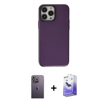 MARSİLYAN™- iPhone 13 Pro Max Kılıf Zirve Doku Koleksiyonu - Siyah Bilvis 5in1 5D Magic Hayalet Cam Ekran Koruyucu + Neon Fosforlu Kamera Lens - BZ