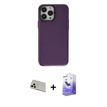 MARSİLYAN™- iPhone 13 Pro Max Kılıf Zirve Doku Koleksiyonu - Siyah Bilvis 5in1 5D Magic Hayalet Cam Ekran Koruyucu + Rainbow Kamera Lens Koruma Cam - REGD
