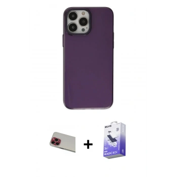 MARSİLYAN™- iPhone 13 Pro Max Kılıf Zirve Doku Koleksiyonu - Siyah Bilvis 5in1 5D Magic Hayalet Cam Ekran Koruyucu + Rainbow Kamera Lens Koruma Cam - KI