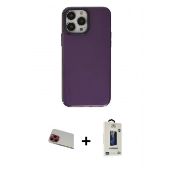 MARSİLYAN™- iPhone 13 Pro Max Kılıf Zirve Doku Koleksiyonu - Siyah Bilvis Hayalet Cam Ekran Koruyucu + Rainbow Kamera Lens Koruma Cam - KI