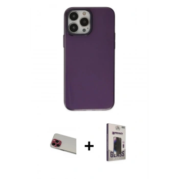 MARSİLYAN™- iPhone 13 Pro Max Kılıf Zirve Doku Koleksiyonu - Siyah Bilvis Hayalet Cam Ekran Koruyucu + Rainbow Kamera Lens Koruma Cam - KI