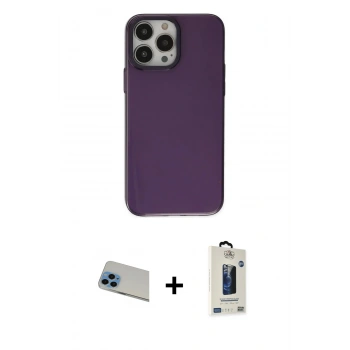 MARSİLYAN™- iPhone 13 Pro Max Kılıf Zirve Doku Koleksiyonu - Siyah Bilvis Hayalet Cam Ekran Koruyucu + Rainbow Kamera Lens Koruma Cam - MI