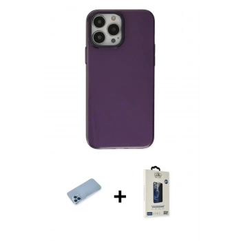 MARSİLYAN™- iPhone 13 Pro Max Kılıf Zirve Doku Koleksiyonu - Siyah Bilvis Hayalet Cam Ekran Koruyucu + Shine Kamera Lens Koruma Cam - MI